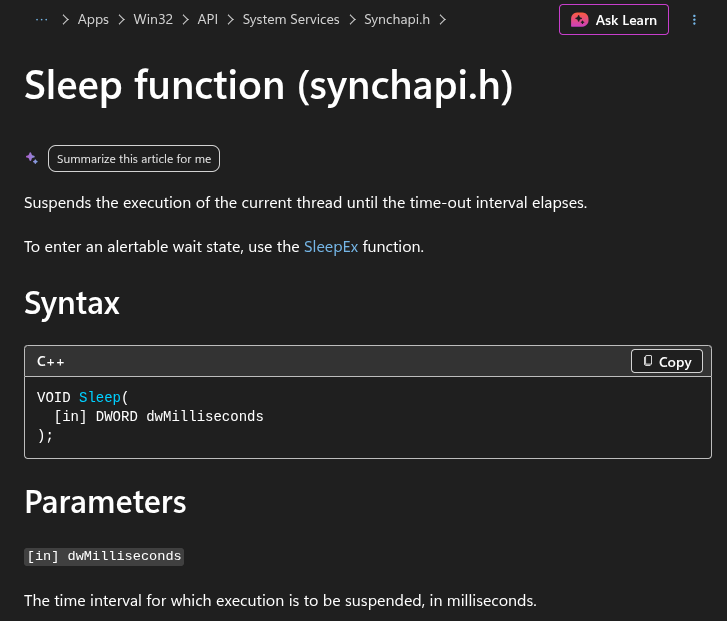 microsoft sleep documentation